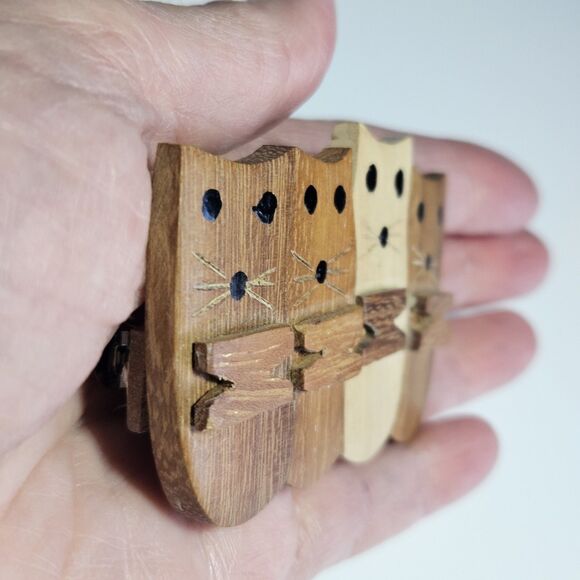 Handmade Wooden Kitty Cat Animal Hair Clip Barrette - Picture 4 of 12